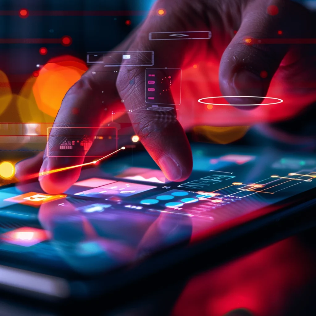 “Mobile app developers working on UI and code for Elewix project in Dubai office”