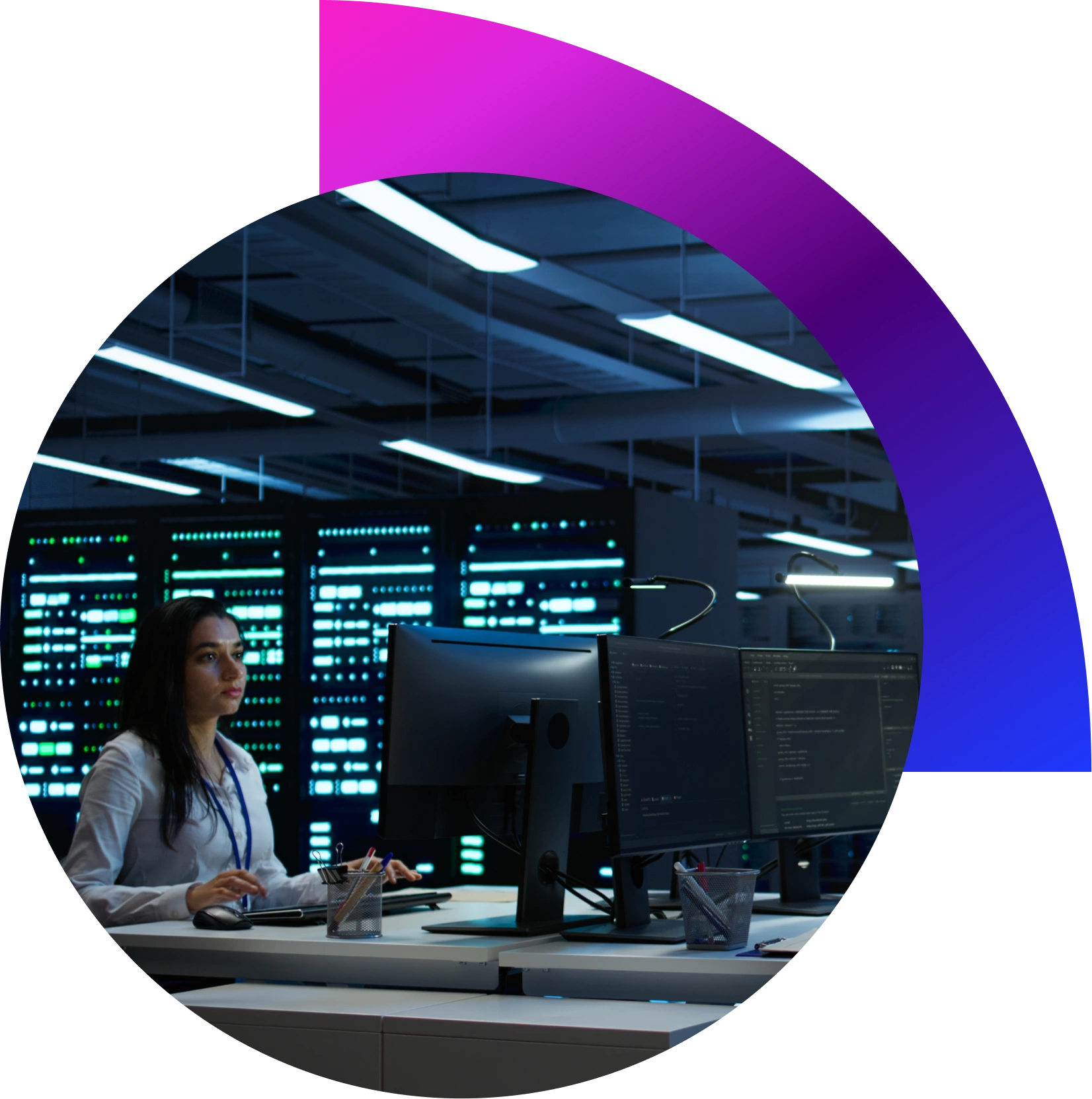 “Engineers installing power and cooling infrastructure UPS, HVAC systems and raised-floor cabling in data centre build”