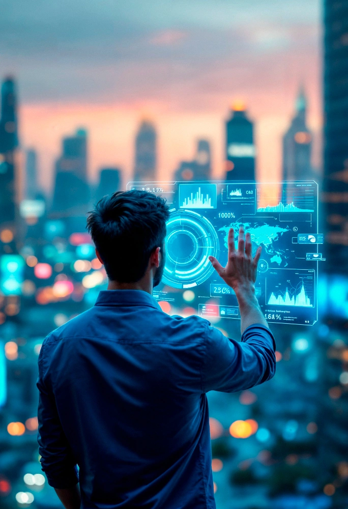 “Futuristic illustration of AI, IoT, blockchain and quantum computing emerging technologies concept”