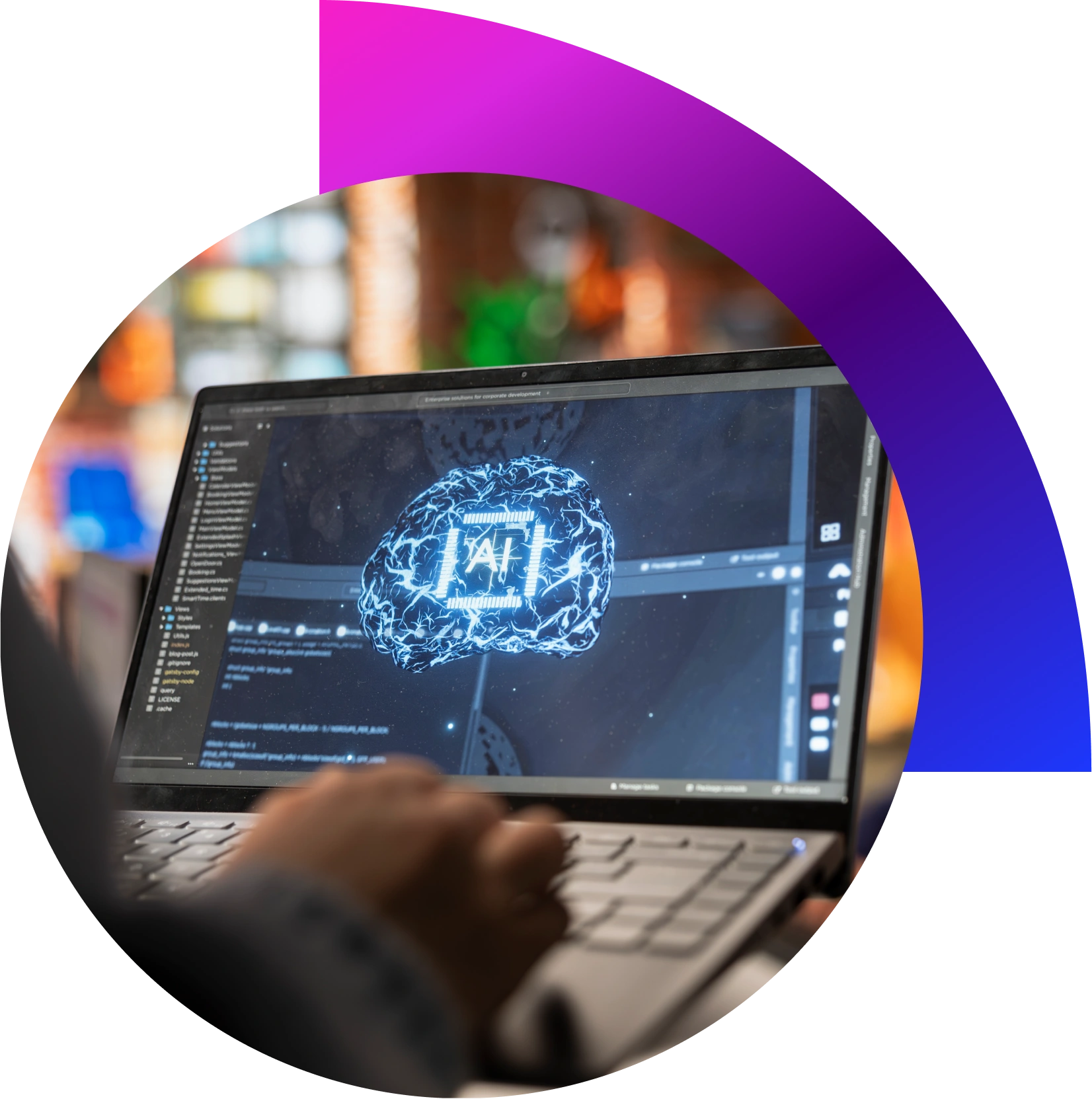 “Business workflow automation dashboard showing data flow and AI-powered task automation”