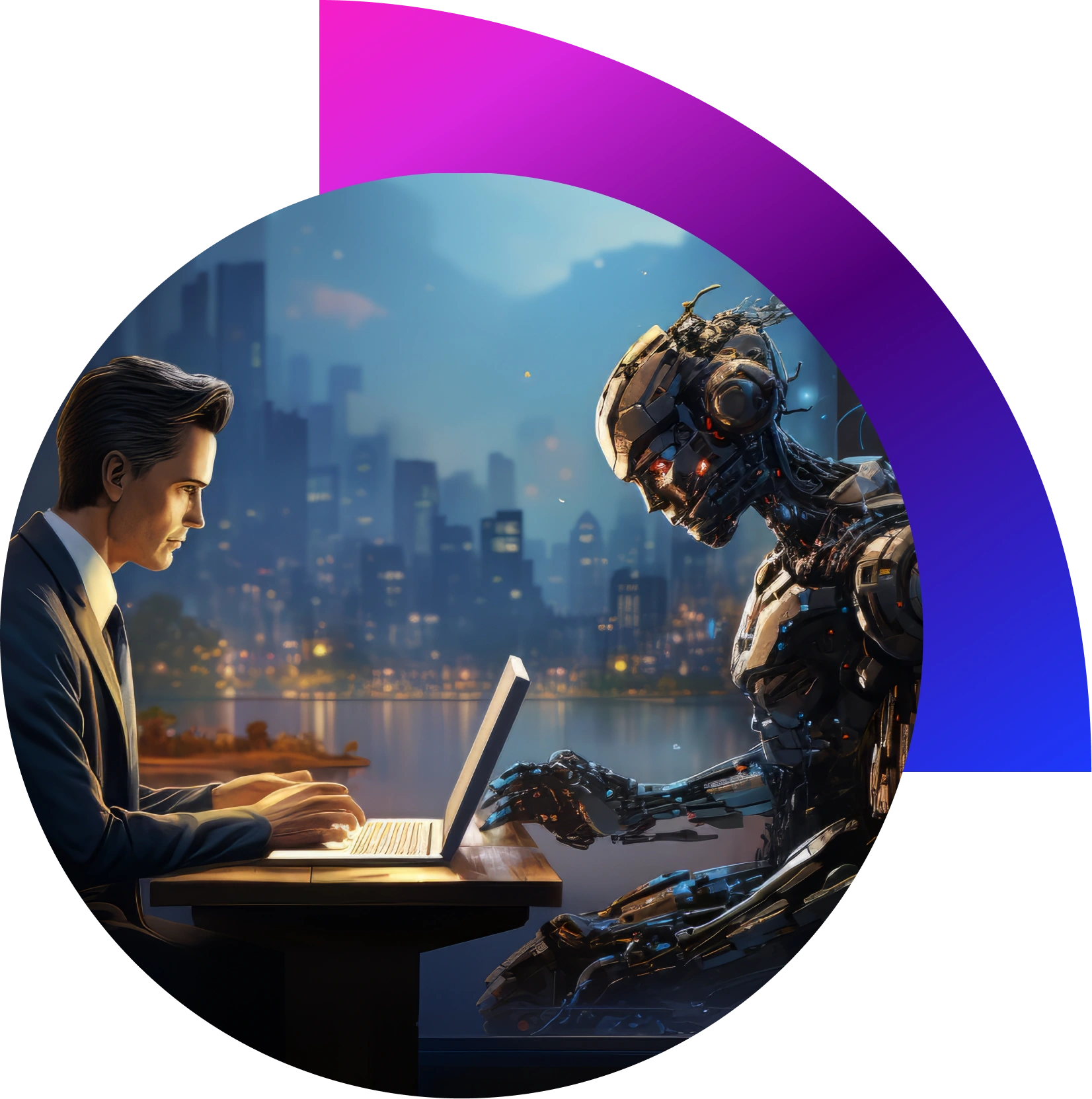 “Illustration of AI agent concept robot-like digital assistant working across business systems”