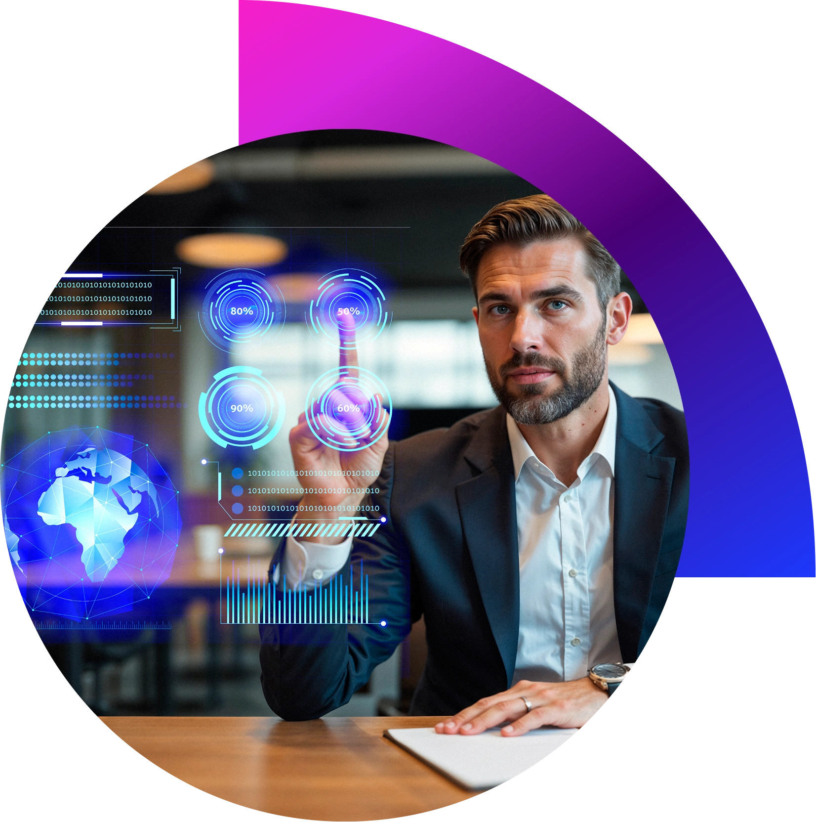 “Business team using AI chatbot and automated workflows on computer screens generative AI agents in enterprise”