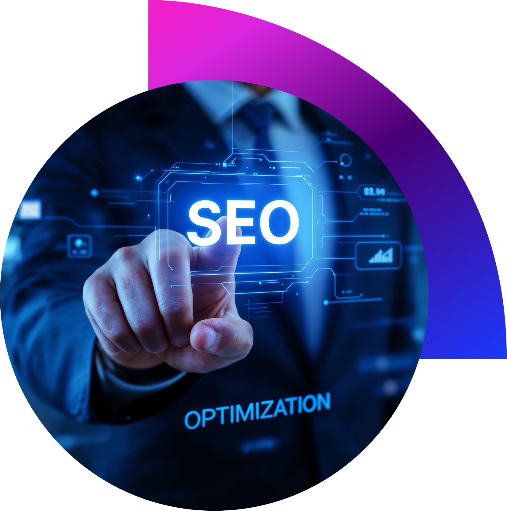 “SEO specialist analyzing website performance and keyword strategy on laptop.”