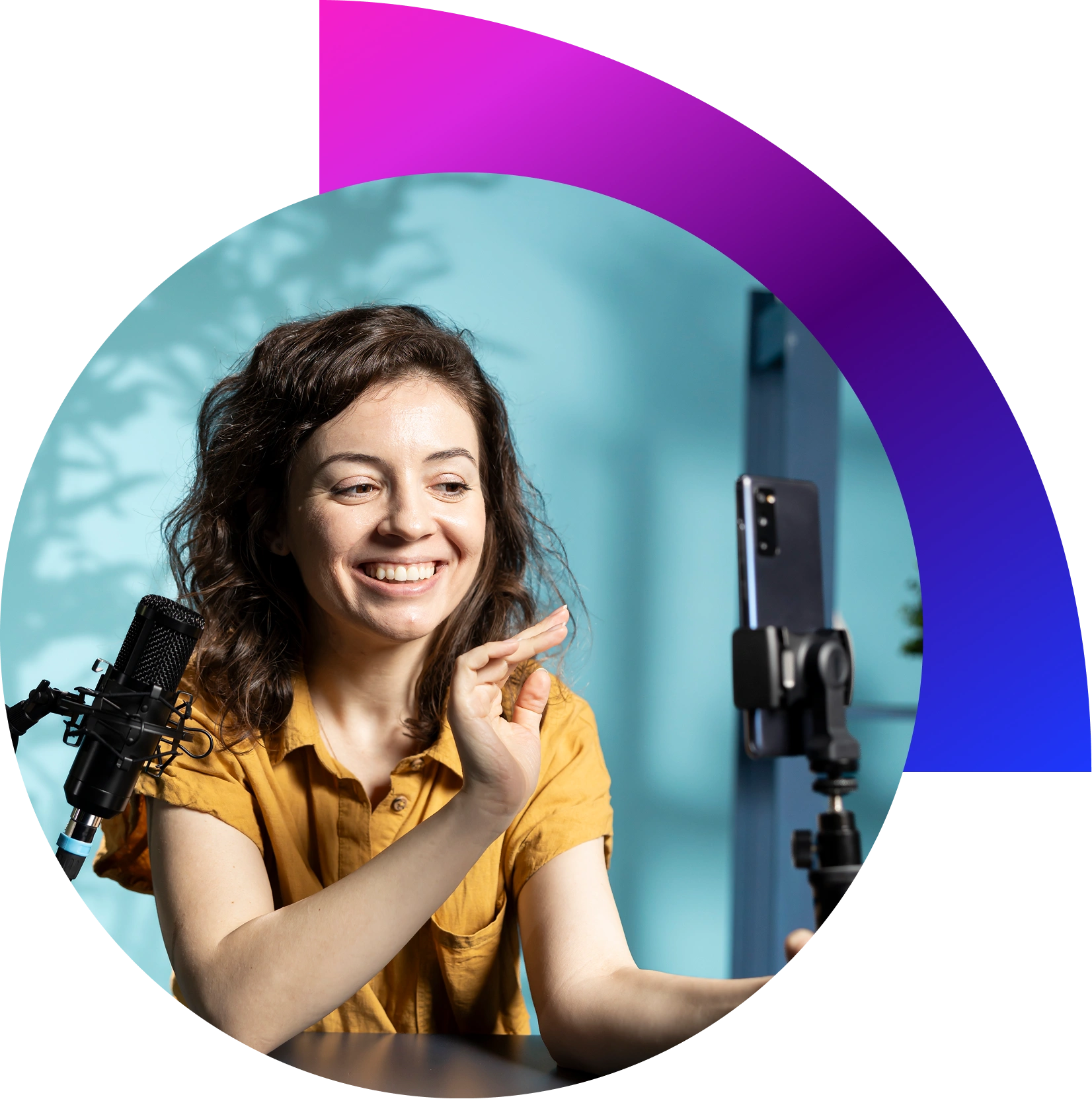 “Brand owner coordinating influencer collaboration on smartphone with Dubai skyline in background.”