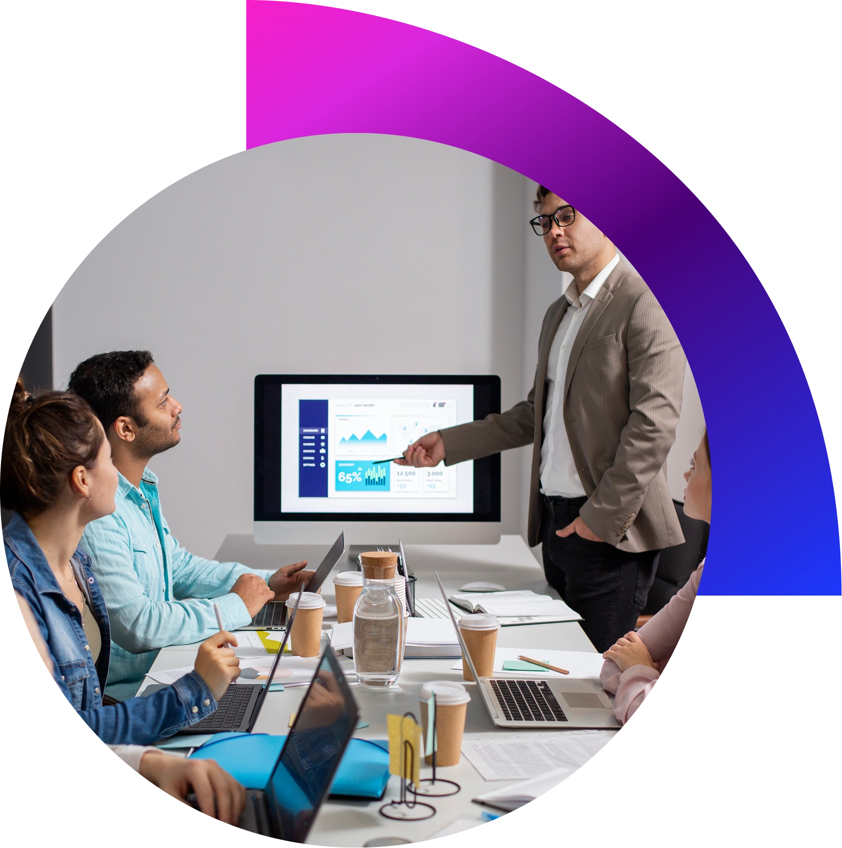 “Business team attending digital marketing training workshop in Dubai office.”