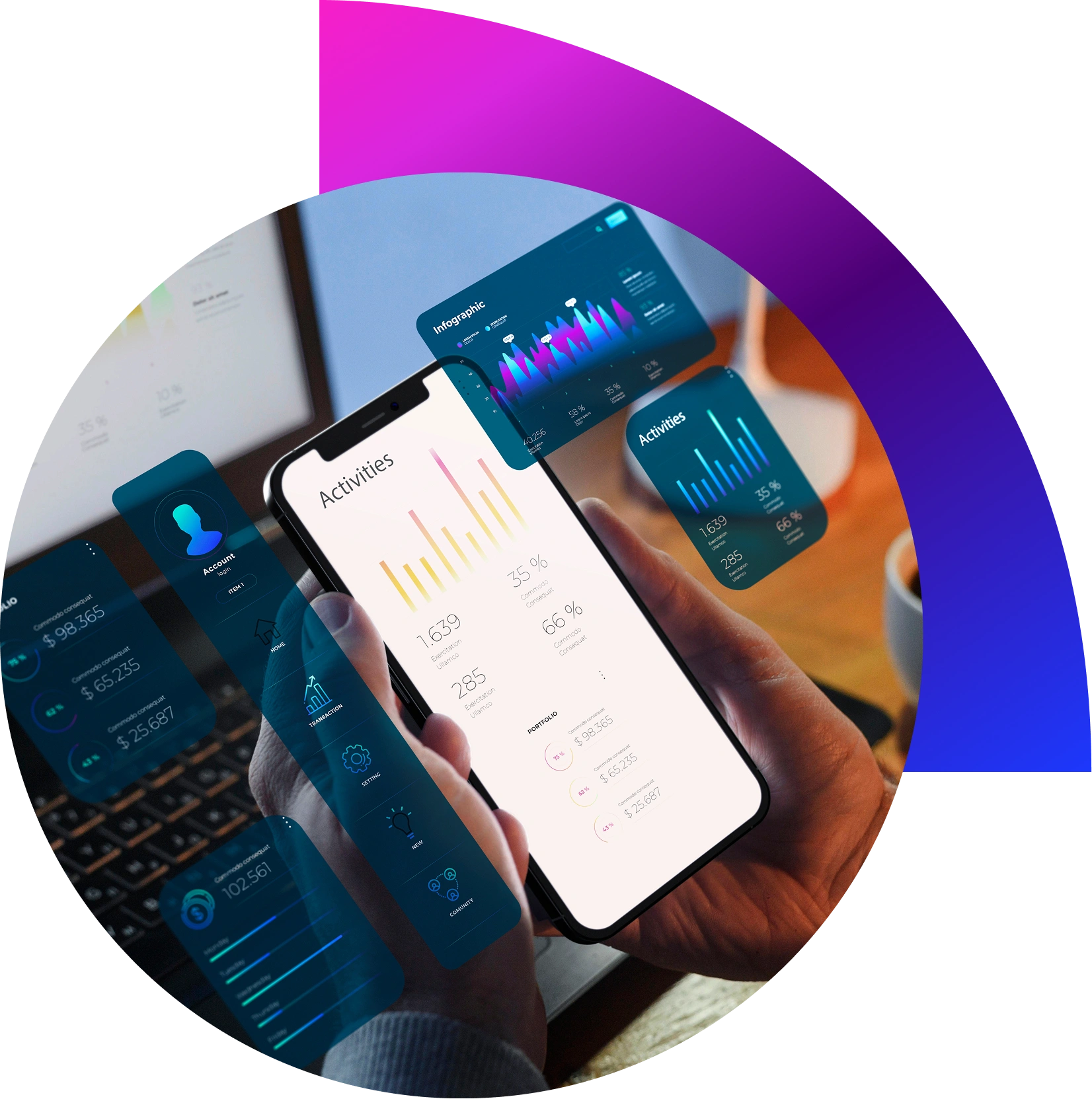 “Mobile app marketing specialist analysing app install and retention analytics on smartphone and laptop.”