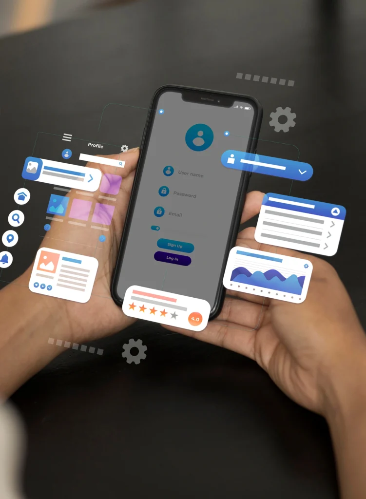 “Illustration of app users receiving in-app notification for onboarding and offers.”