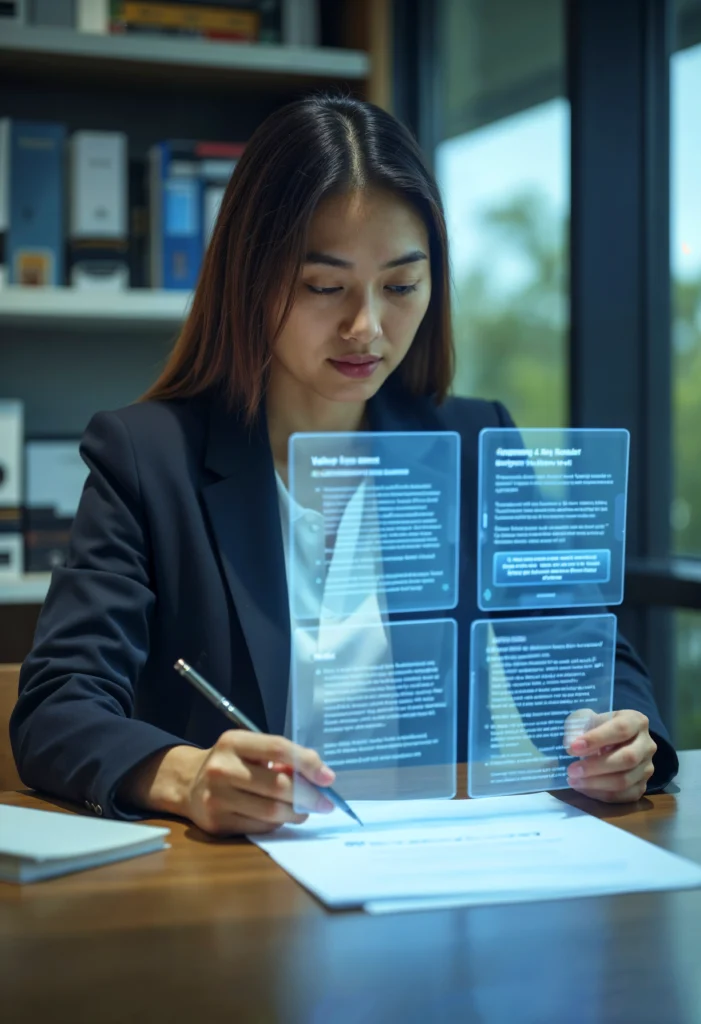 “Business team reviewing AI-processed document data on laptop document automation dashboard”