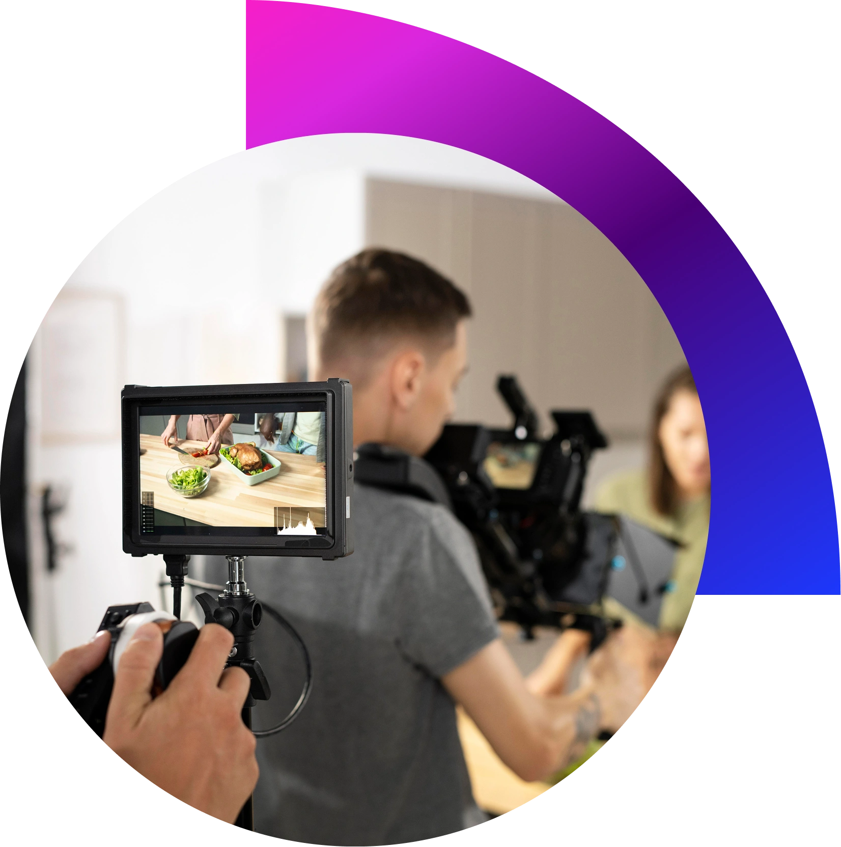 “Videographer shooting a commercial advertisement video on location in Dubai cityscape”