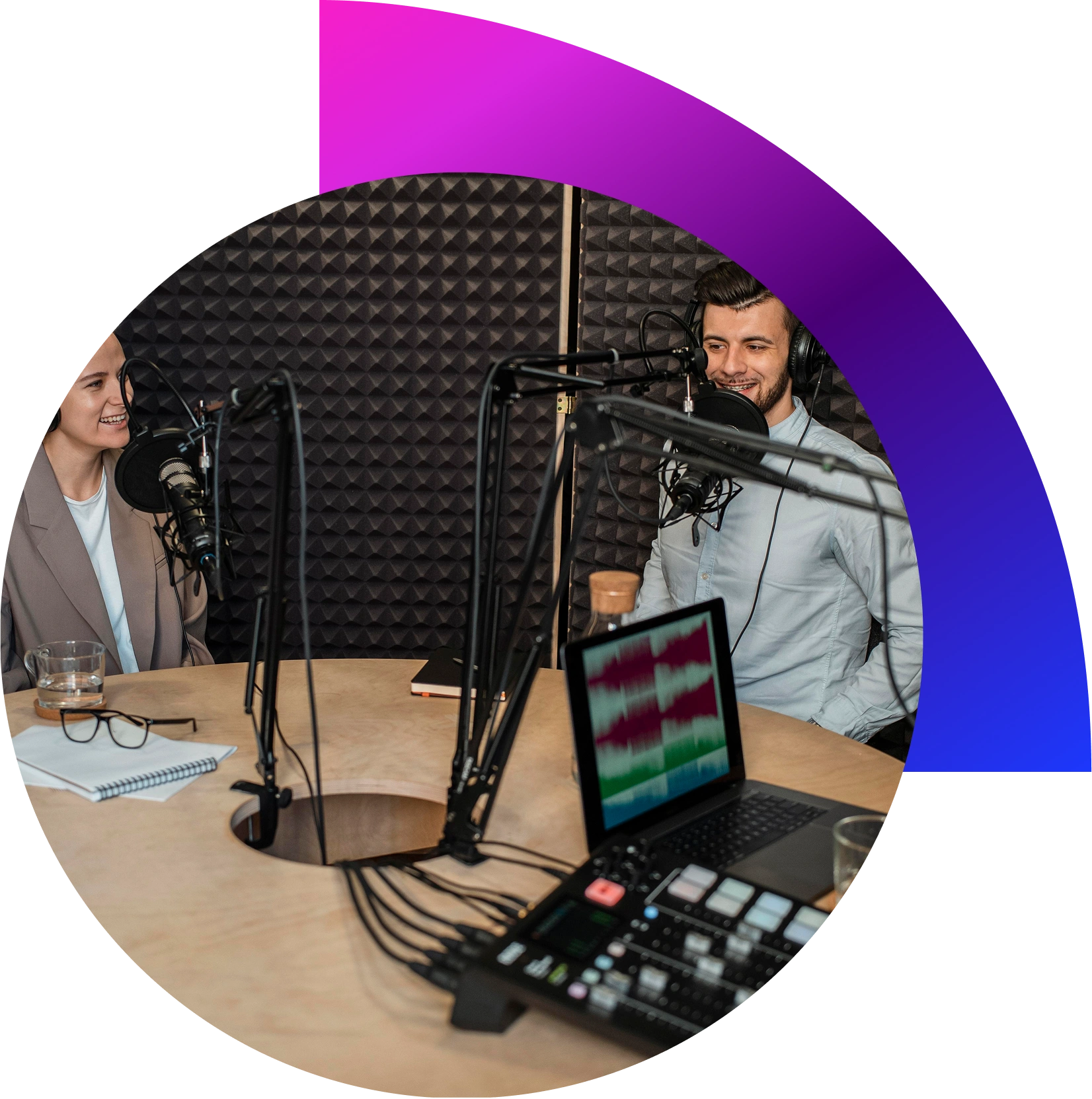 “Videographer recording a multi-camera video podcast session with studio lighting setup.”