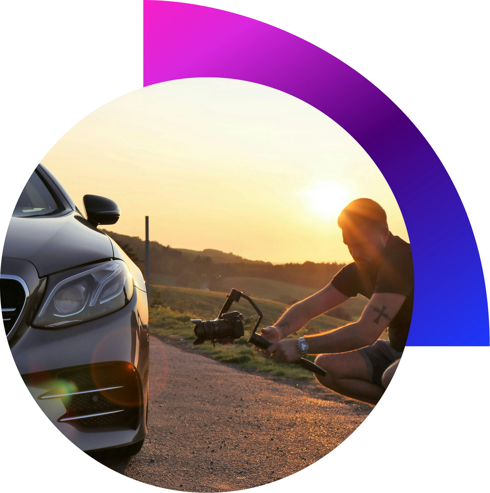 “Cinematic car videography capturing luxury vehicle with gimbal and wide-angle lens in Dubai.”