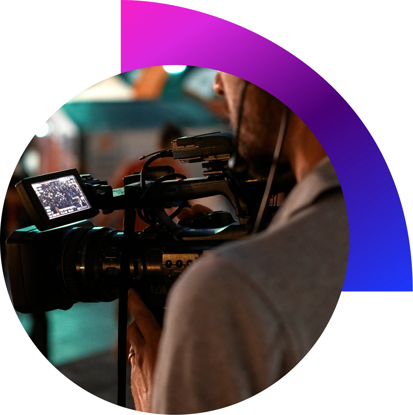 “Documentary filmmaker recording interview with professional lighting and camera setup in Dubai.”