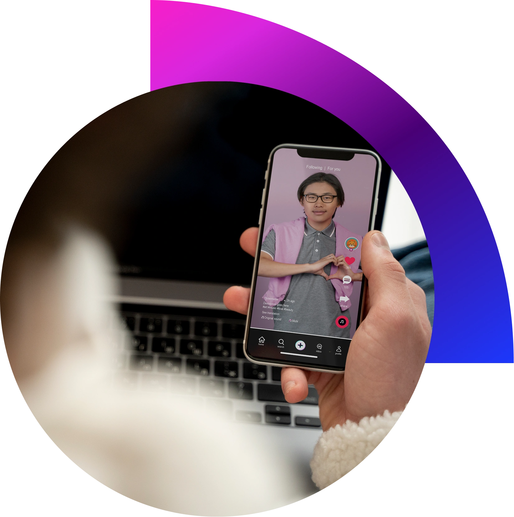 “Creator filming TikTok-style vertical video with gimbal for social media content production.”