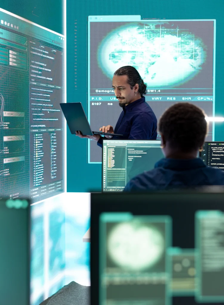 “Specialized cybersecurity team conducting security awareness and advanced security solutions deployment”