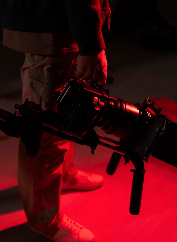 “Studio setup for brand video production with professional lighting and camera gear for commercial shoot”