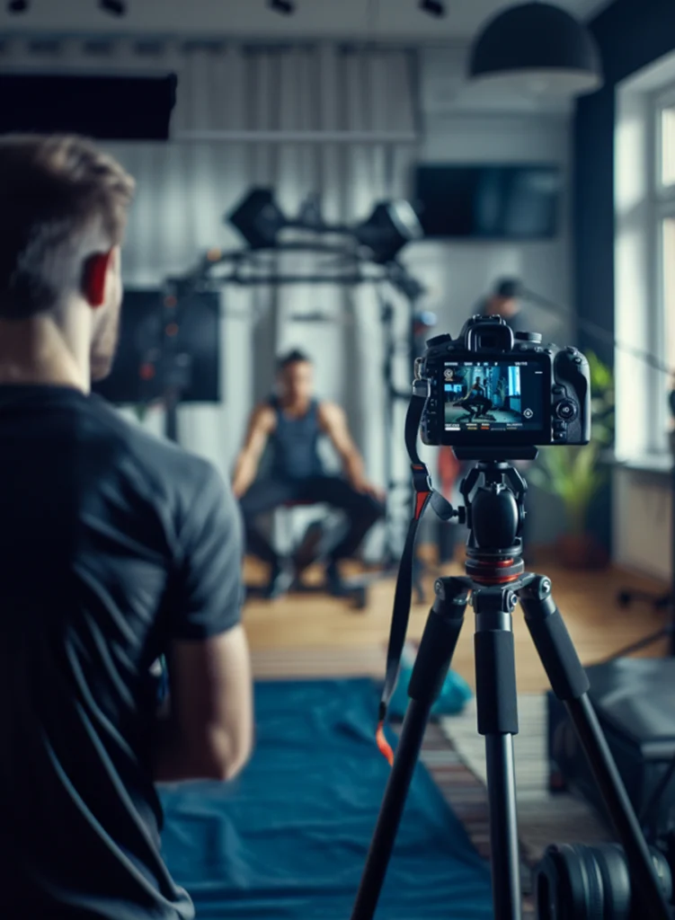 “Corporate business video shoot showing team interview and workplace footage for company profile production”