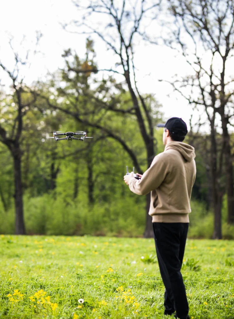 “FPV drone flying indoors for immersive fly-through videography of commercial property.”