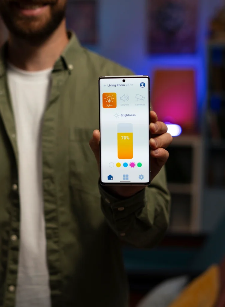 “Mobile app interface with high-contrast design and large fonts optimized for visually impaired users”