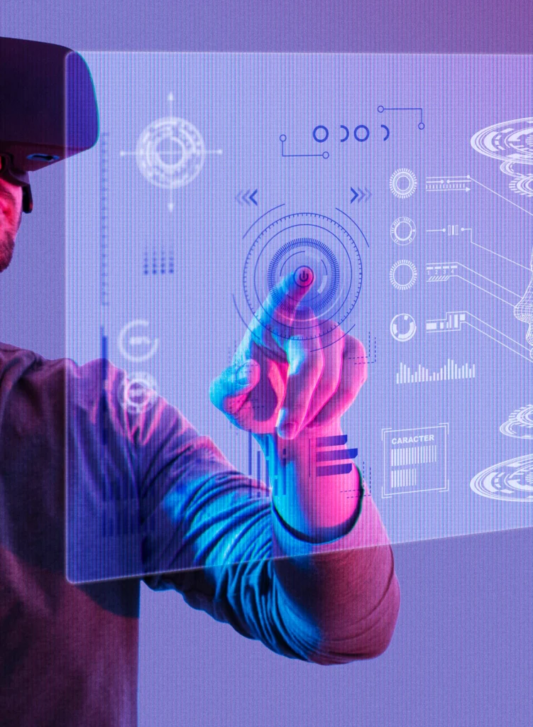 “User wearing VR headset exploring virtual environment created by Elewix VR app developers”