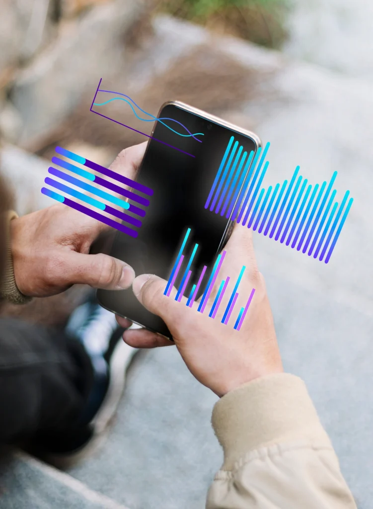 “User holding smartphone using voice command to control app functions — hands-free interaction.”