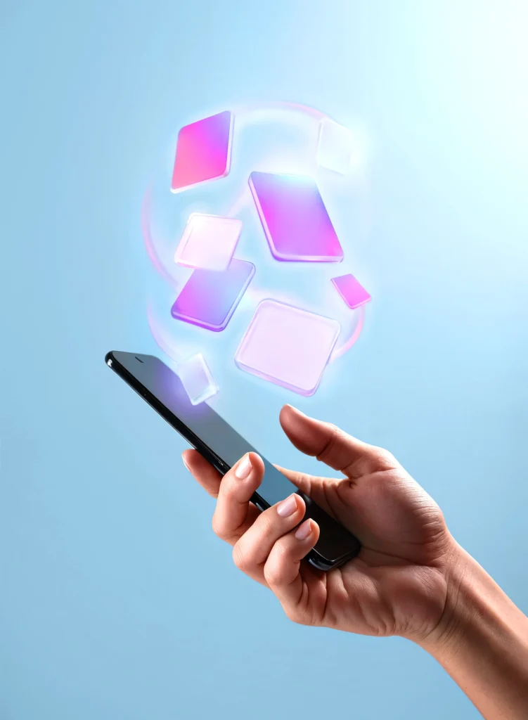 “Smartphone running AR furniture placement app showing 3D object in real room”